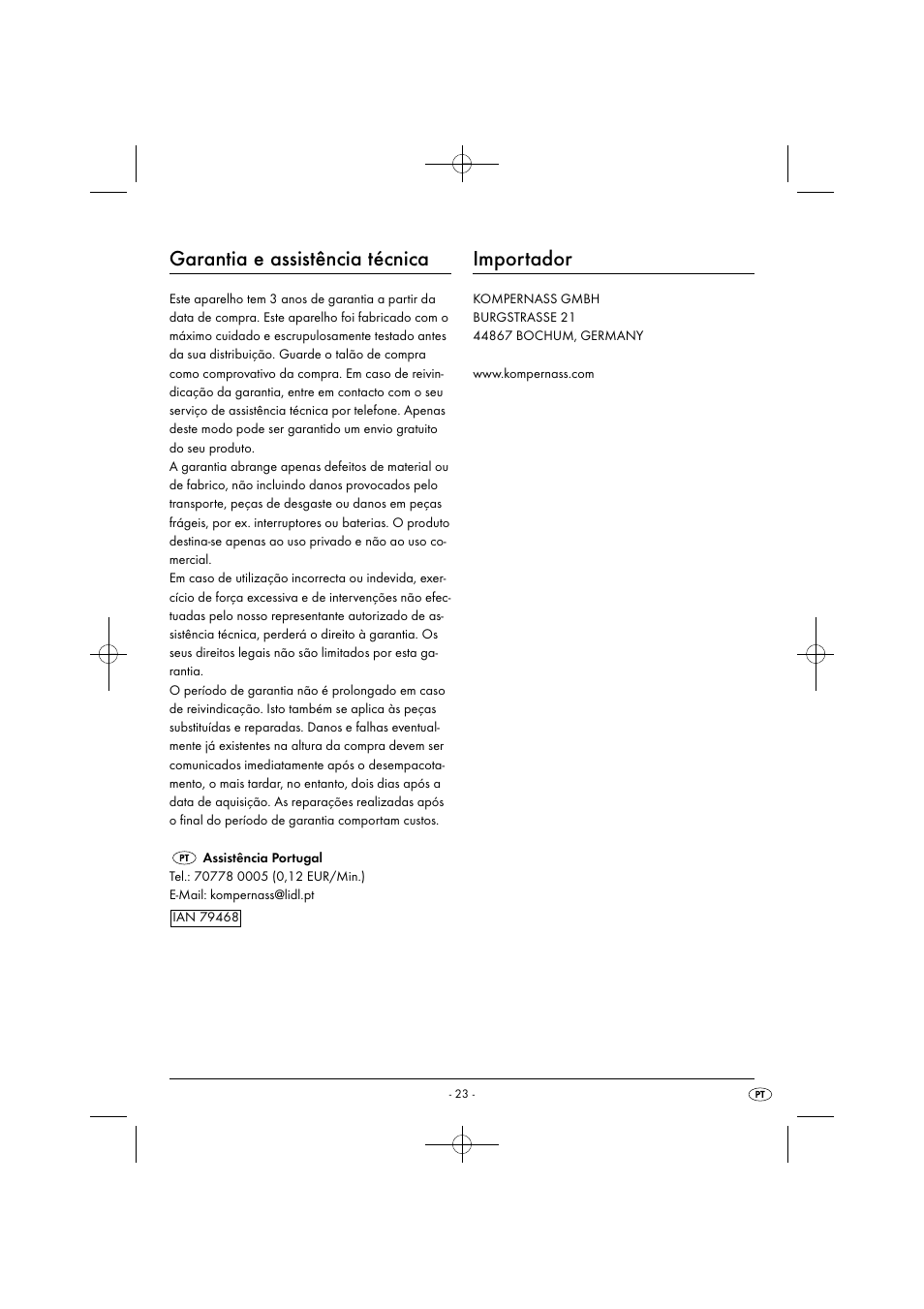 Garantia e assistência técnica, Importador | Silvercrest SAS 7.2 A2 User Manual | Page 26 / 43