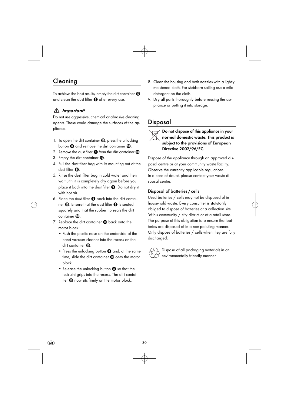 Cleaning, Disposal, Important | Silvercrest SAS 7.2 A2 User Manual | Page 33 / 43