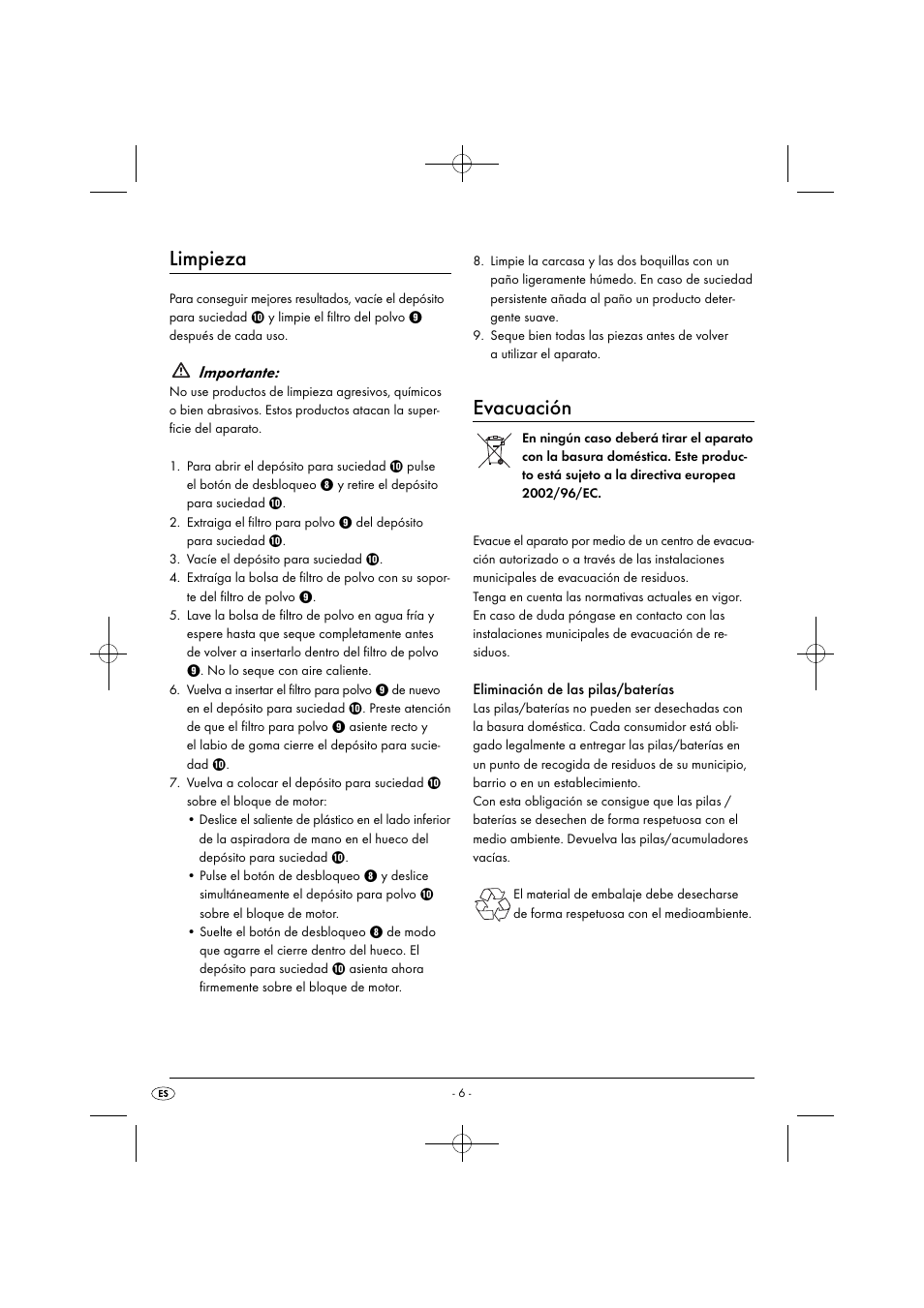 Limpieza, Evacuación, Importante | Silvercrest SAS 7.2 A2 User Manual | Page 9 / 43