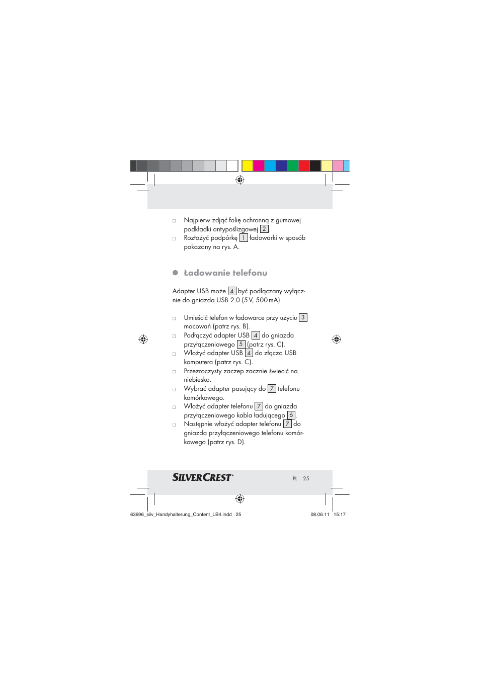 Ładowanie telefonu | Silvercrest Z30833 A / Z30833B User Manual | Page 23 / 85