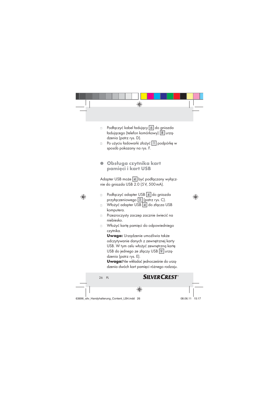 Obsługa czytnika kart pamięci i kart usb | Silvercrest Z30833 A / Z30833B User Manual | Page 24 / 85