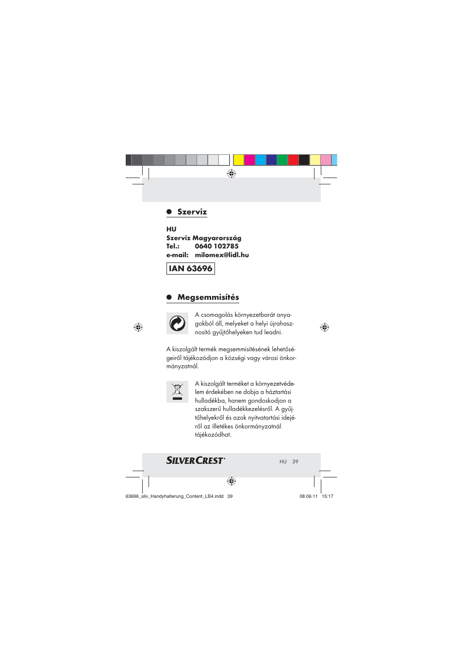 Szerviz, Megsemmisítés | Silvercrest Z30833 A / Z30833B User Manual | Page 37 / 85