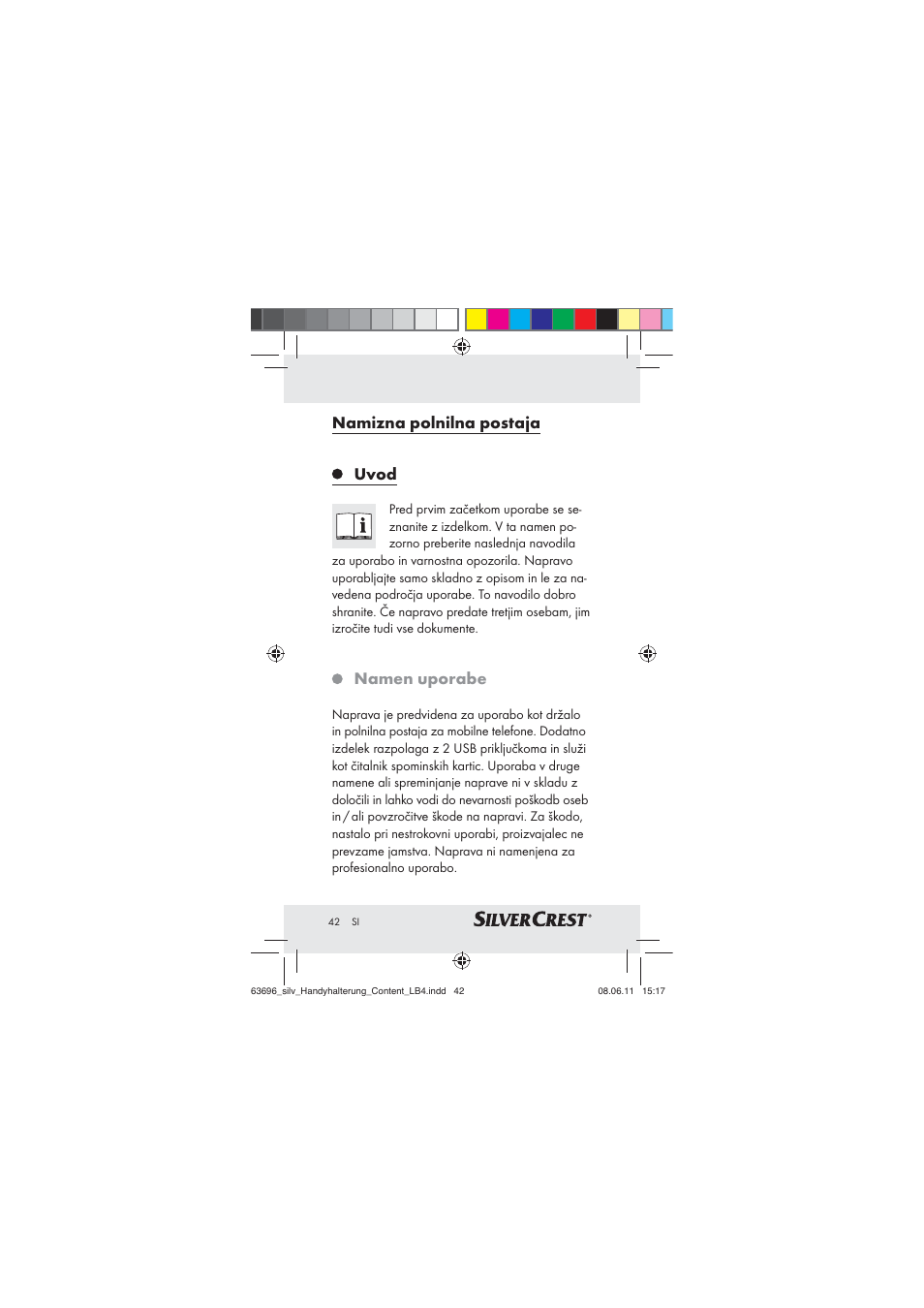 Namizna polnilna postaja, Uvod, Namen uporabe | Silvercrest Z30833 A / Z30833B User Manual | Page 40 / 85