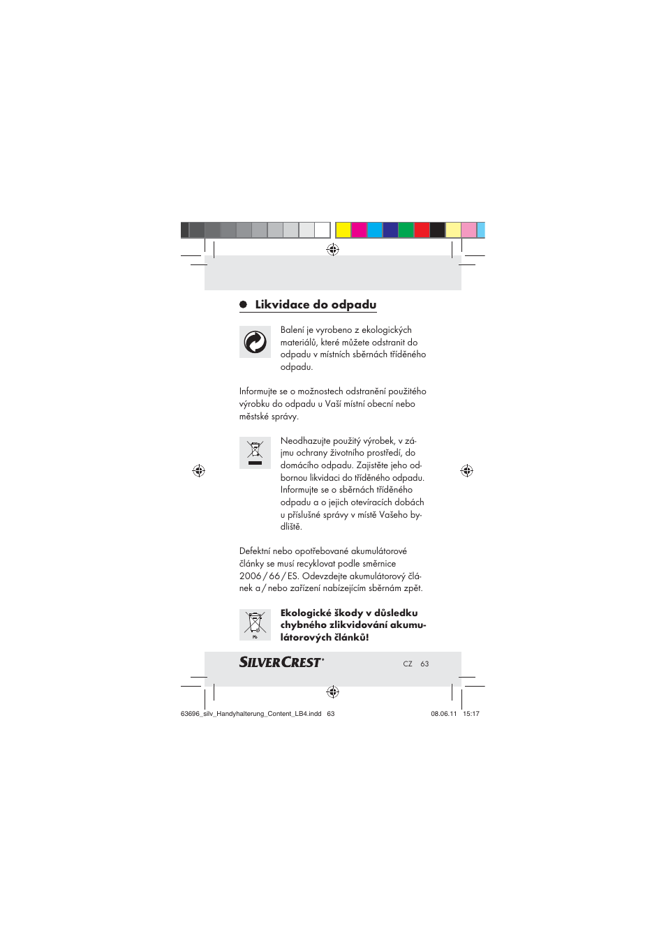 Likvidace do odpadu | Silvercrest Z30833 A / Z30833B User Manual | Page 61 / 85