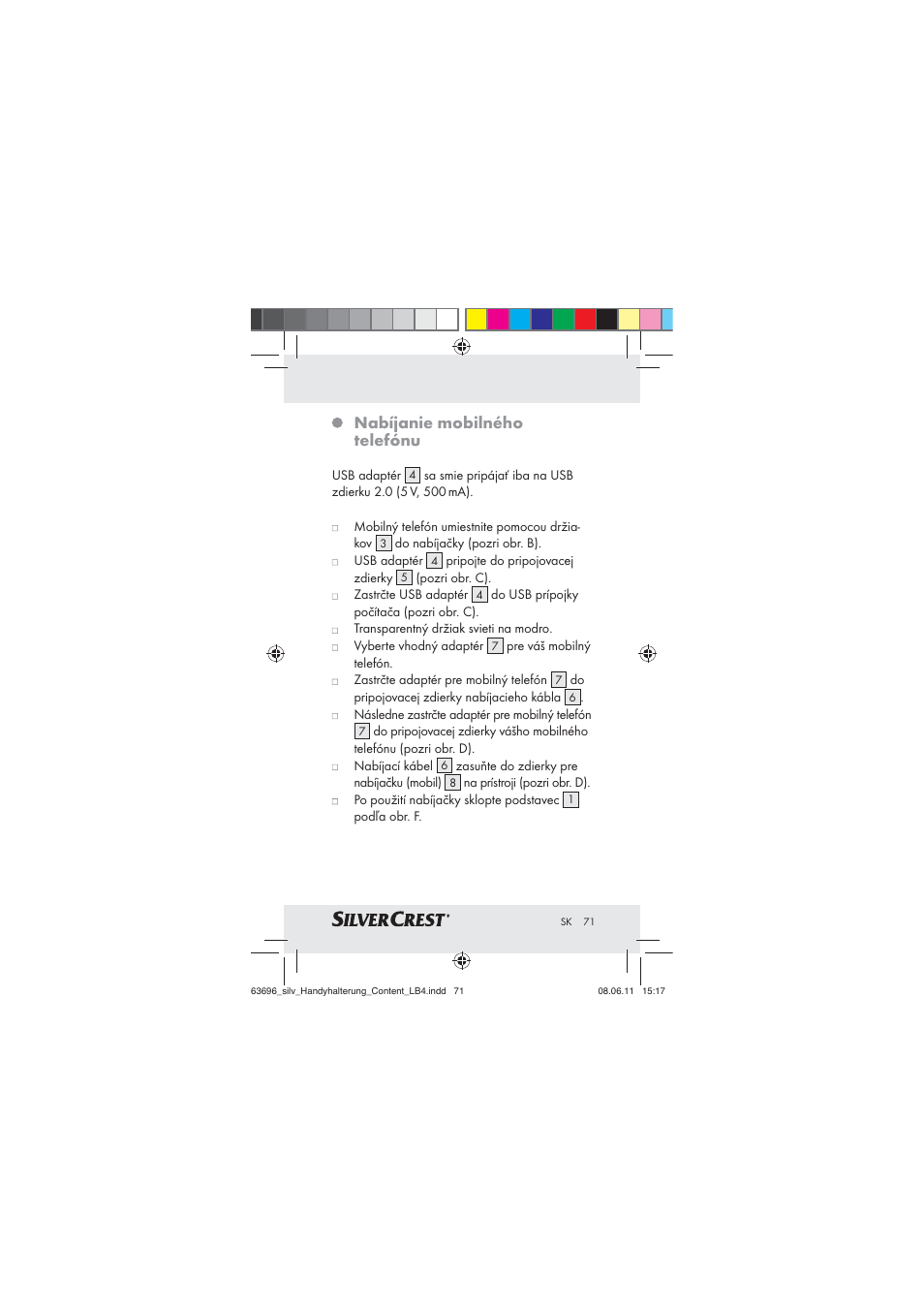 Nabíjanie mobilného telefónu | Silvercrest Z30833 A / Z30833B User Manual | Page 69 / 85