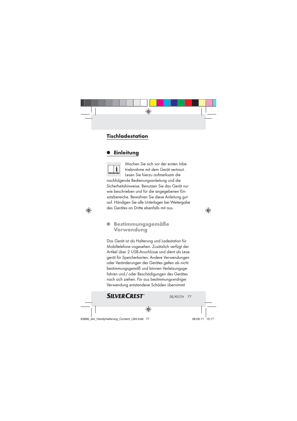 Tischladestation einleitung, Bestimmungsgemäße verwendung | Silvercrest Z30833 A / Z30833B User Manual | Page 75 / 85