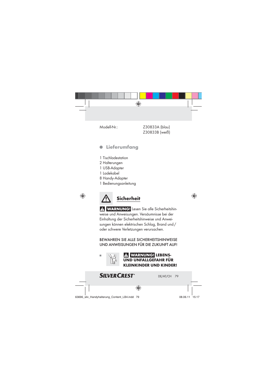 Lieferumfang, Sicherheit | Silvercrest Z30833 A / Z30833B User Manual | Page 77 / 85