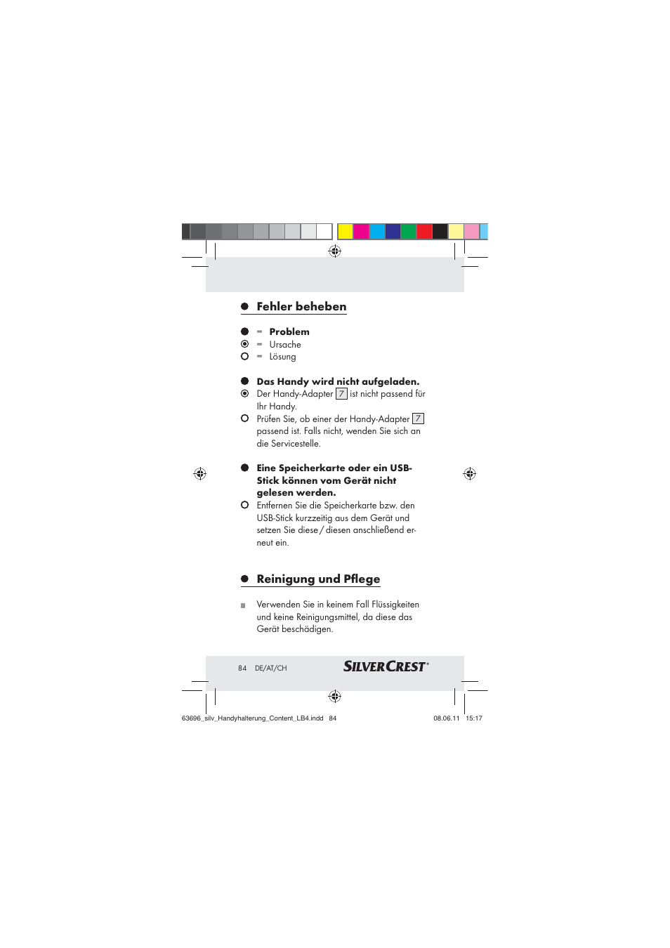 Fehler beheben, Reinigung und pﬂege | Silvercrest Z30833 A / Z30833B User Manual | Page 82 / 85