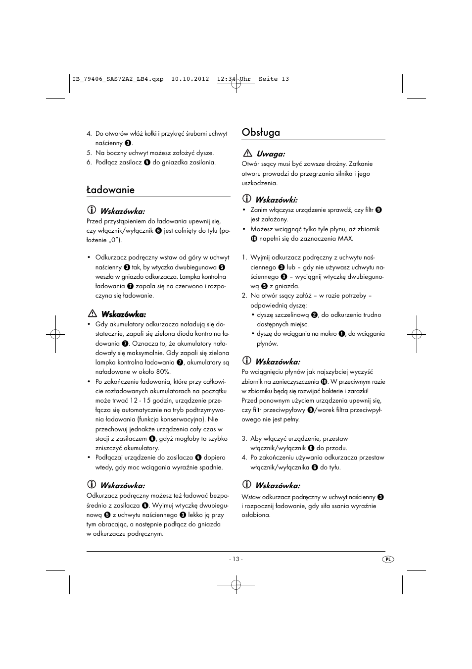 Ładowanie, Obsługa | Silvercrest SAS 7.2 A2 User Manual | Page 16 / 47