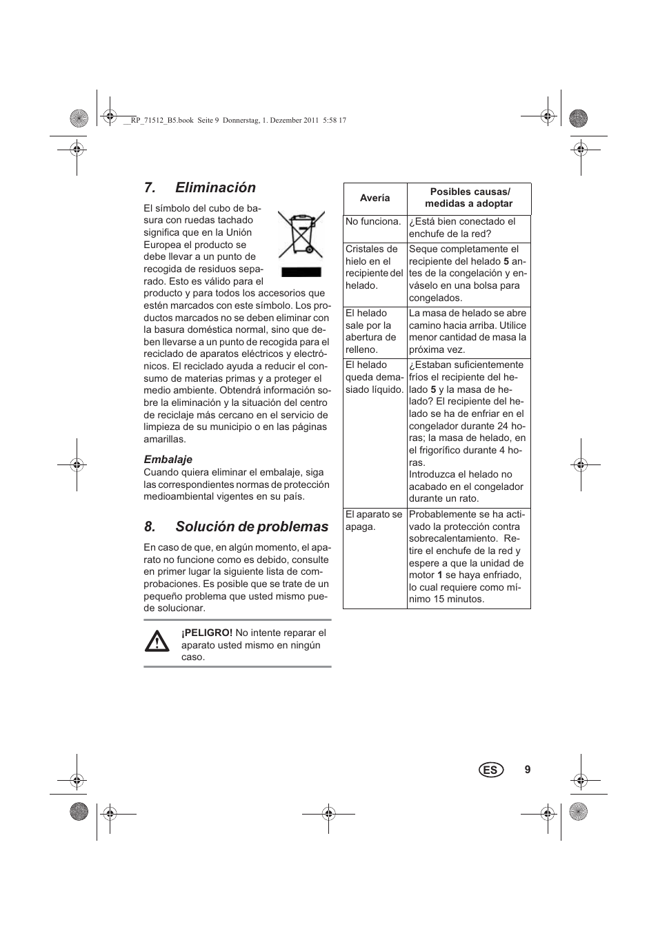 Eliminación, Solución de problemas | Silvercrest SECM 12 A1 User Manual | Page 11 / 54