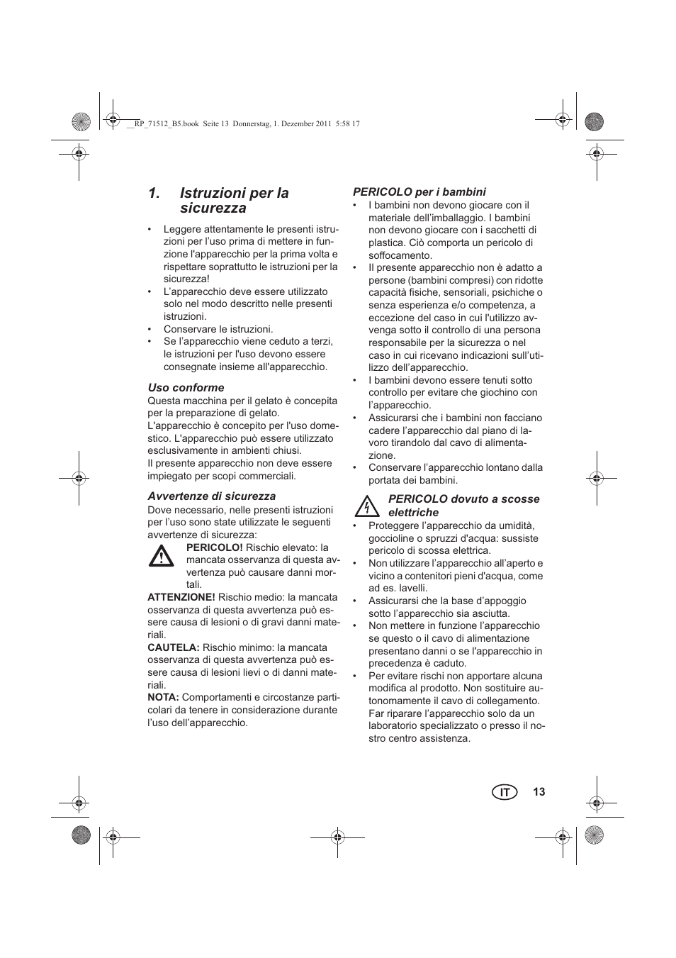 Istruzioni per la sicurezza | Silvercrest SECM 12 A1 User Manual | Page 15 / 54
