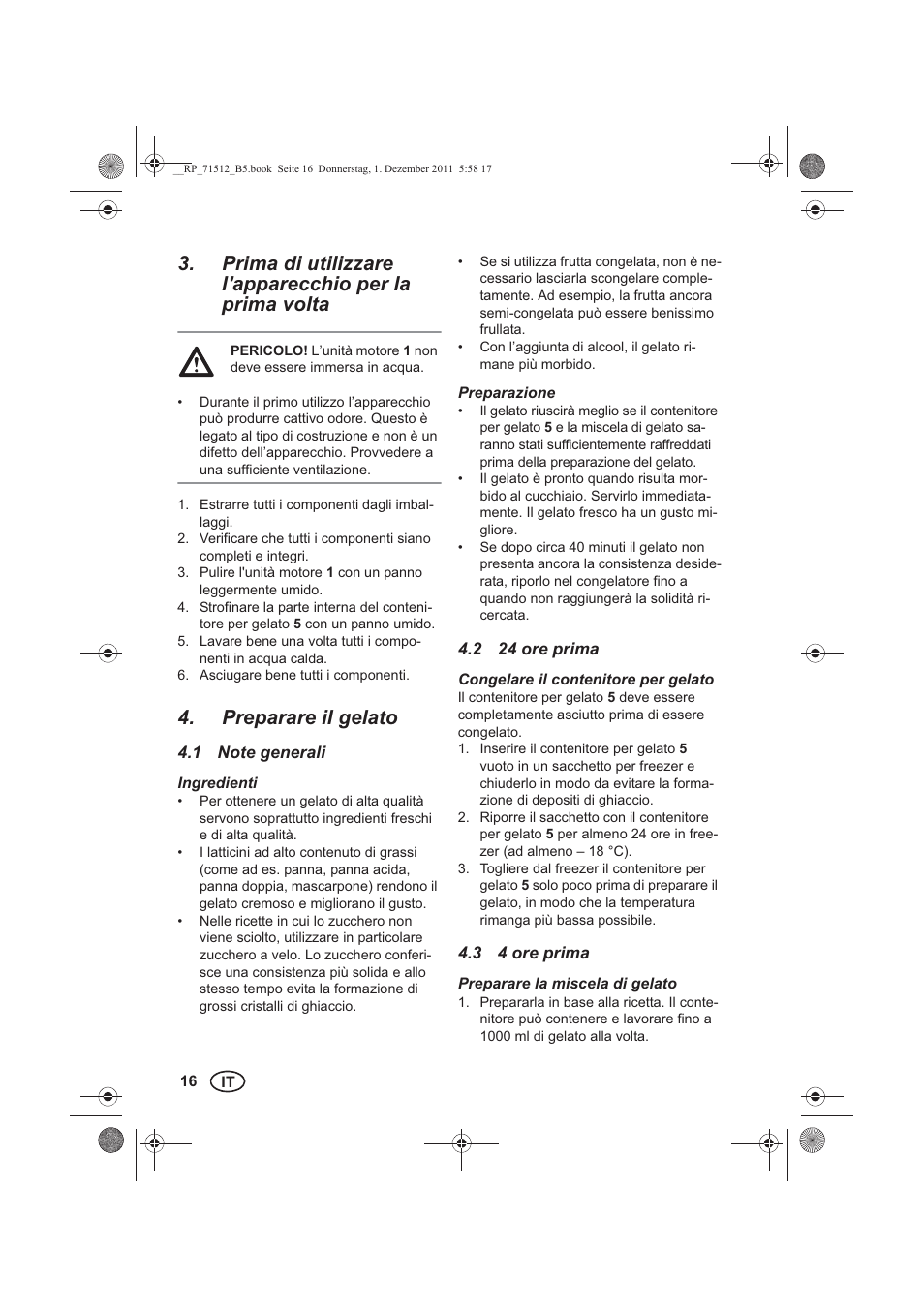 Preparare il gelato | Silvercrest SECM 12 A1 User Manual | Page 18 / 54