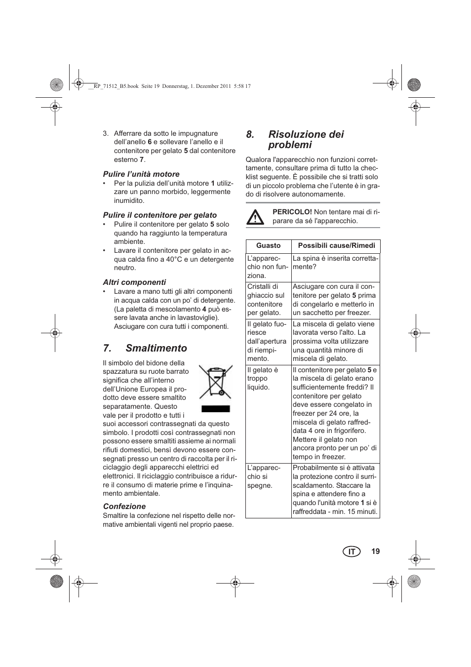 Smaltimento, Risoluzione dei problemi | Silvercrest SECM 12 A1 User Manual | Page 21 / 54
