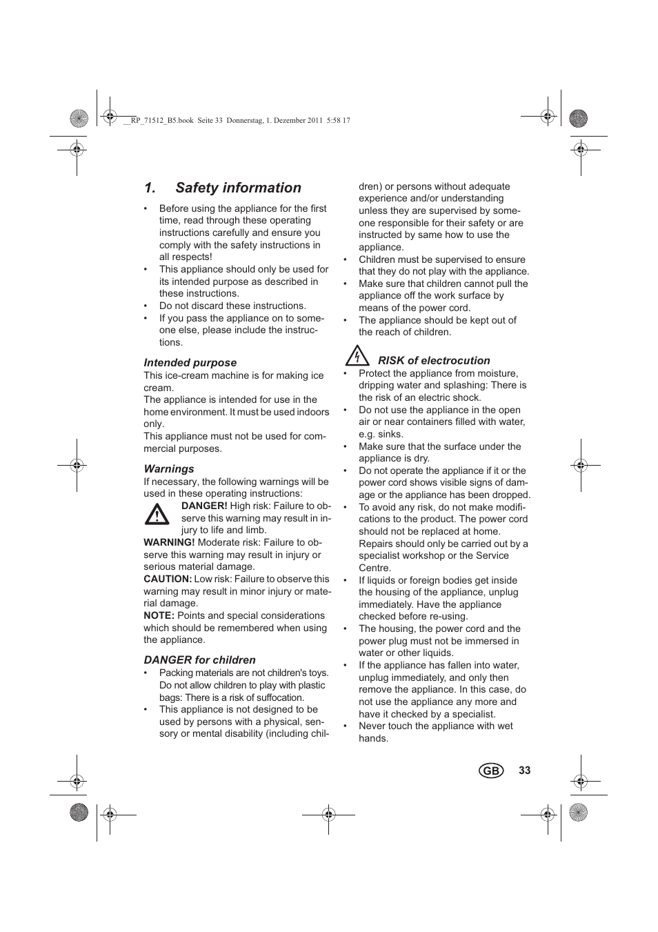 Safety information | Silvercrest SECM 12 A1 User Manual | Page 35 / 54