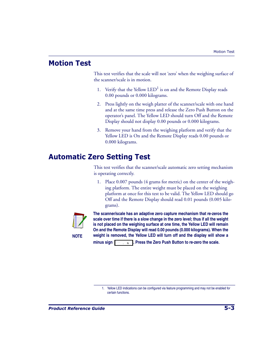 Motion test, Automatic zero setting test, Motion test -3 automatic zero setting test -3 | Datalogic Scanning 9500 User Manual | Page 103 / 460