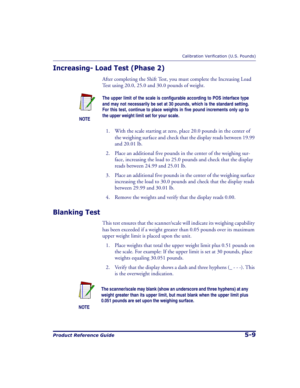 Increasing- load test (phase 2), Blanking test | Datalogic Scanning 9500 User Manual | Page 109 / 460