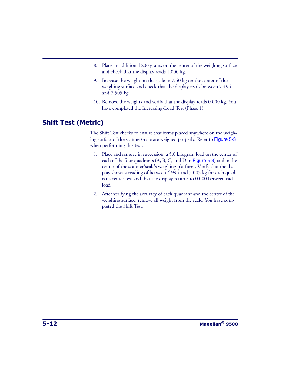 Shift test (metric), Shift test (metric) -12 | Datalogic Scanning 9500 User Manual | Page 112 / 460