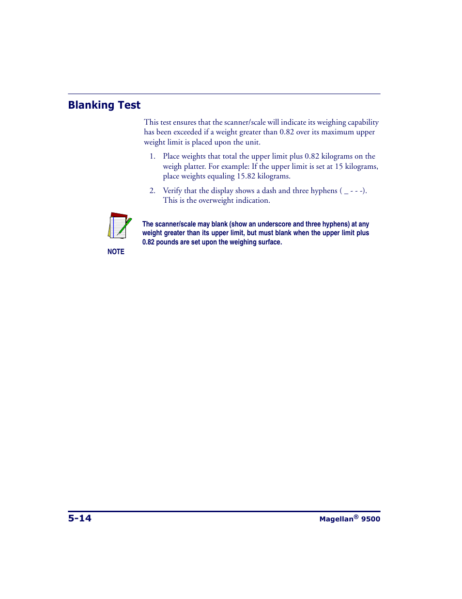 Blanking test, Blanking test -14 | Datalogic Scanning 9500 User Manual | Page 114 / 460