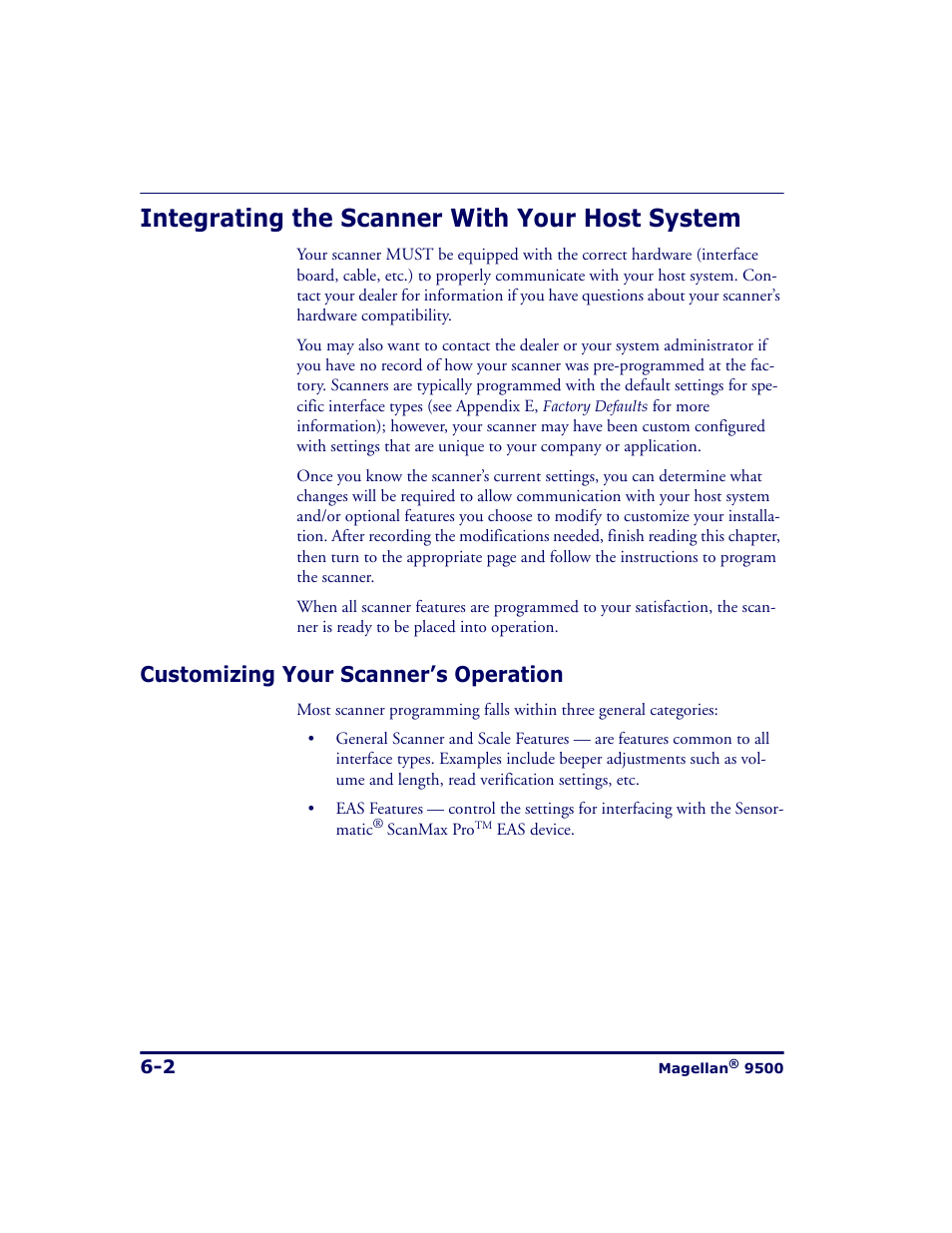Integrating the scanner with your host system, Customizing your scanner’s operation, Integrating the scanner with your host system -2 | Customizing your scanner’s operation -2 | Datalogic Scanning 9500 User Manual | Page 118 / 460