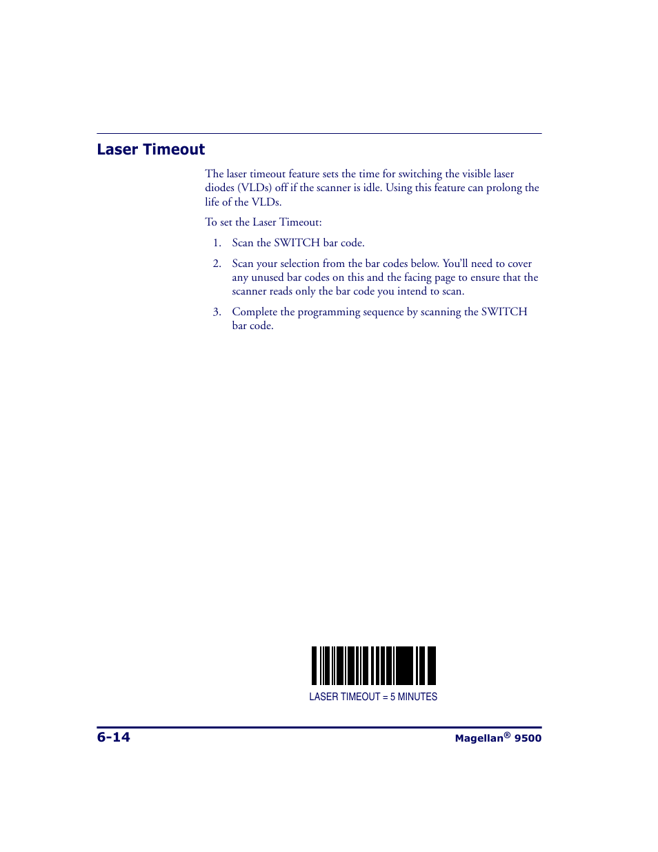 Laser timeout, Laser timeout -14 | Datalogic Scanning 9500 User Manual | Page 130 / 460
