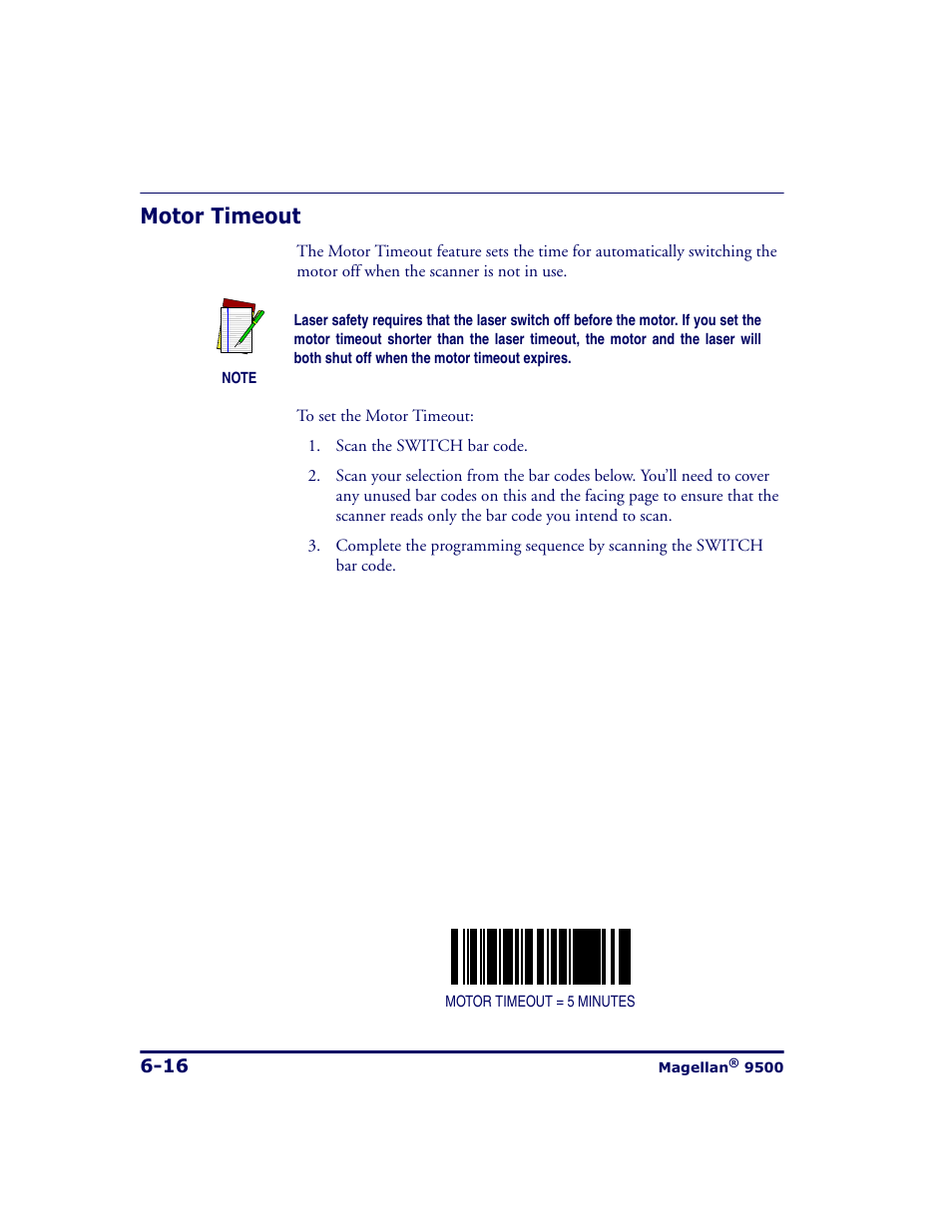 Motor timeout, Motor timeout -16 | Datalogic Scanning 9500 User Manual | Page 132 / 460