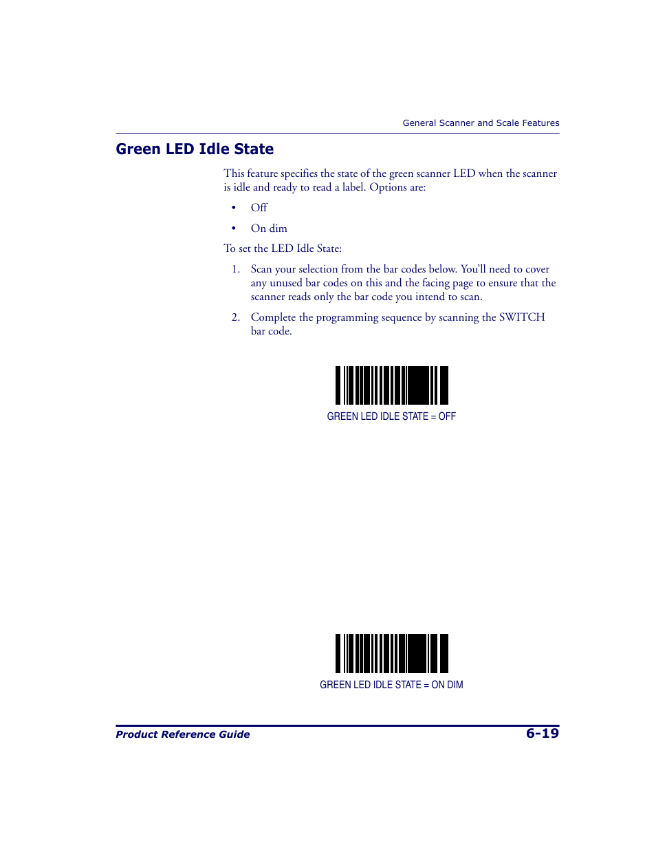 Green led idle state, Green led idle state -19 | Datalogic Scanning 9500 User Manual | Page 135 / 460