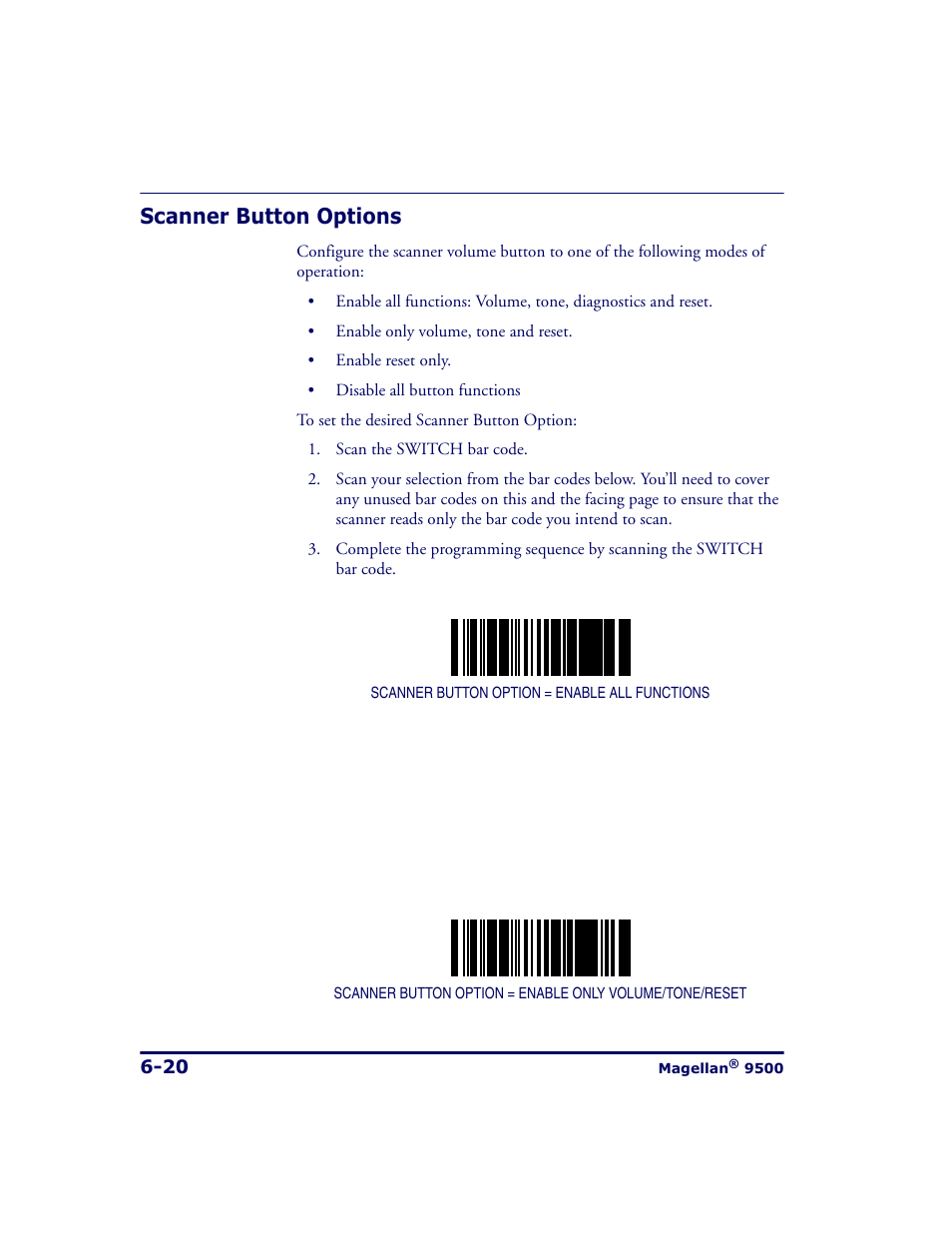Scanner button options, Scanner button options -20 | Datalogic Scanning 9500 User Manual | Page 136 / 460