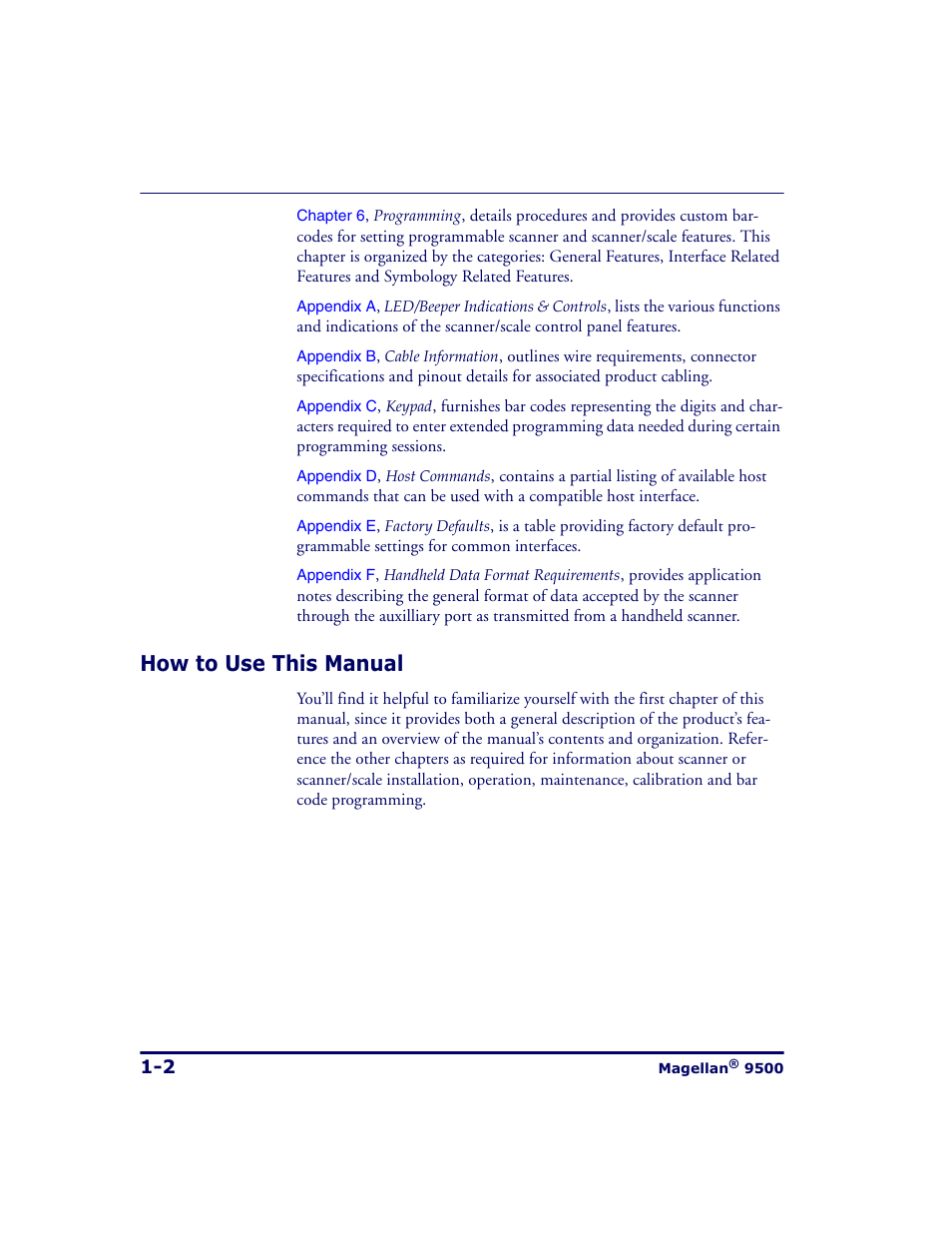 How to use this manual, How to use this manual -2 | Datalogic Scanning 9500 User Manual | Page 14 / 460