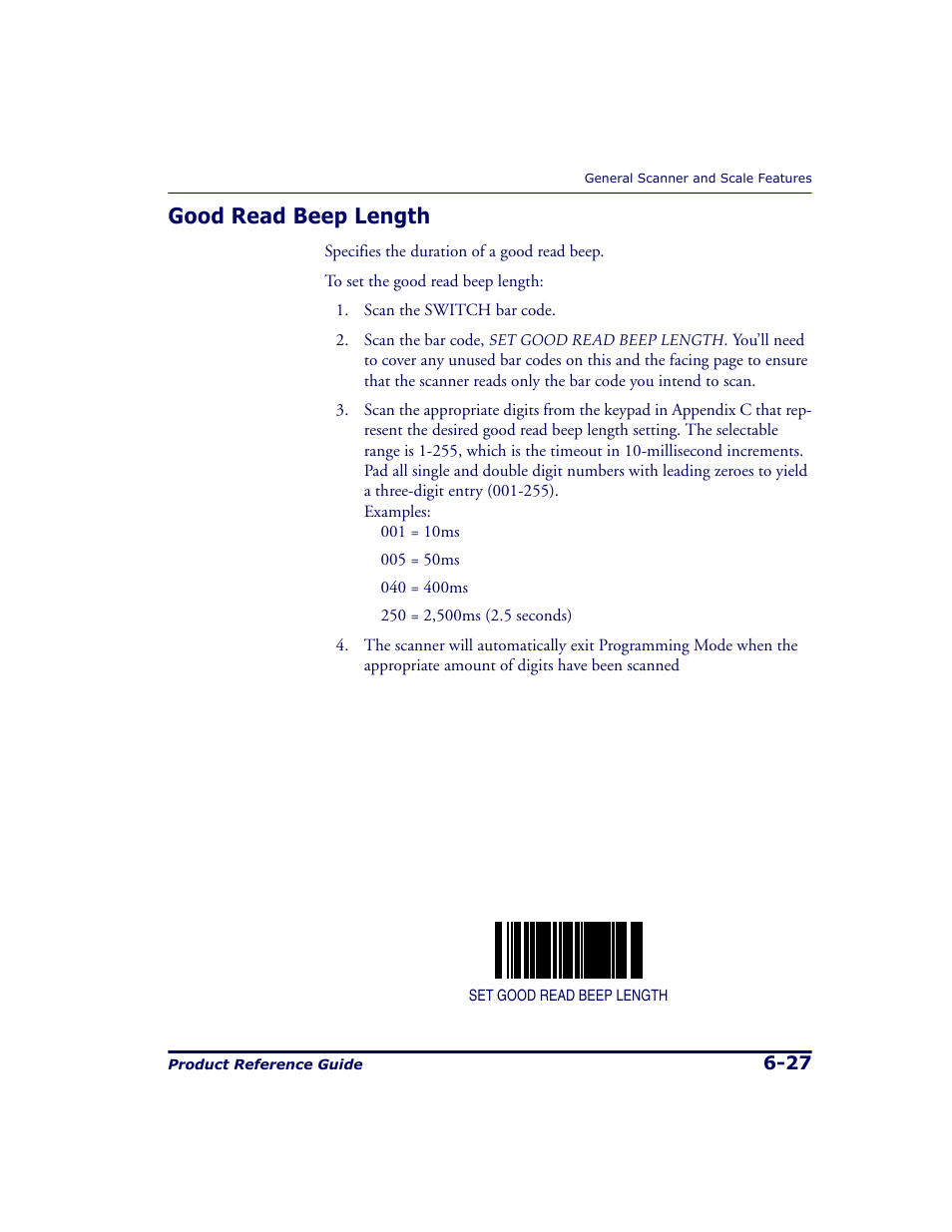 Good read beep length, Good read beep length -27 | Datalogic Scanning 9500 User Manual | Page 143 / 460