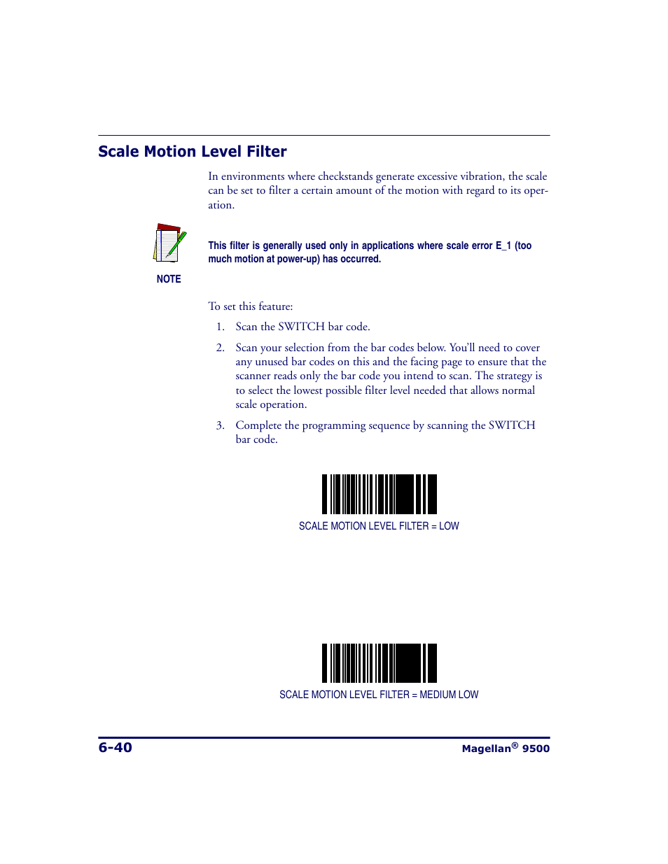 Scale motion level filter, Scale motion level filter -40 | Datalogic Scanning 9500 User Manual | Page 156 / 460
