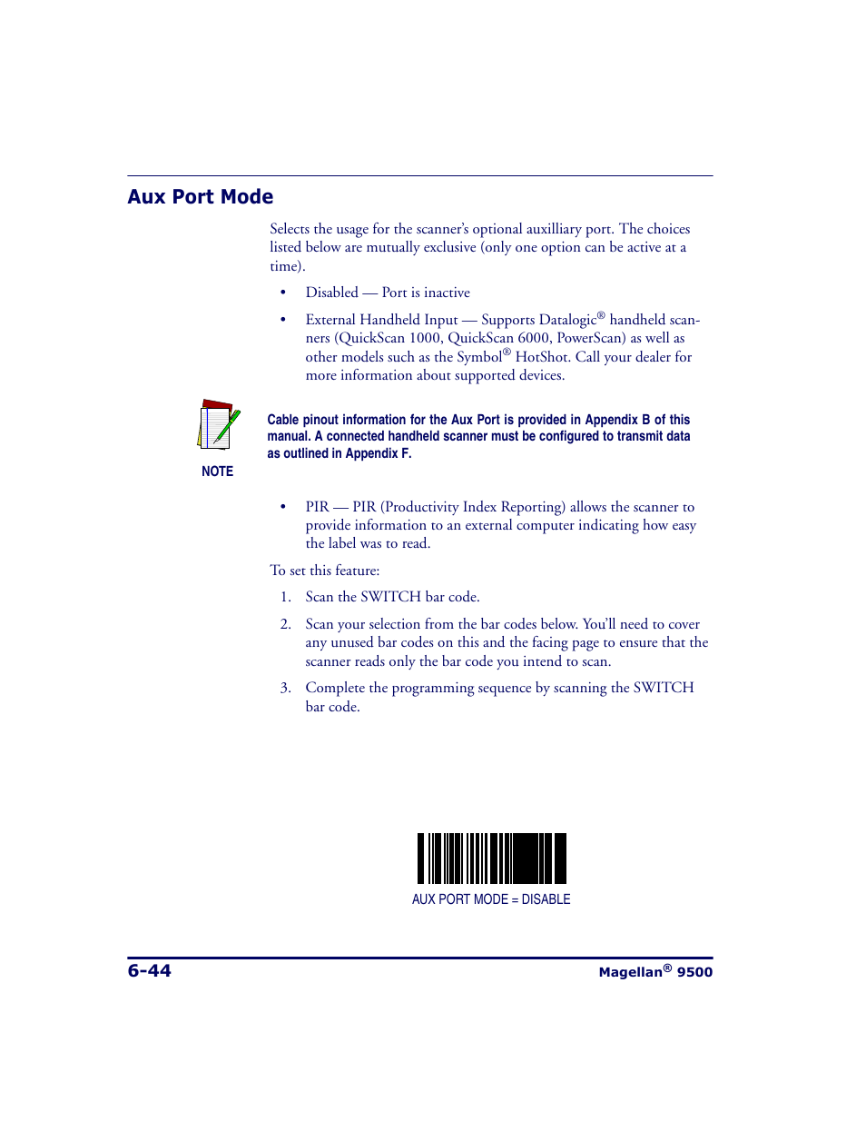 Aux port mode, Aux port mode -44, Must be | Datalogic Scanning 9500 User Manual | Page 160 / 460