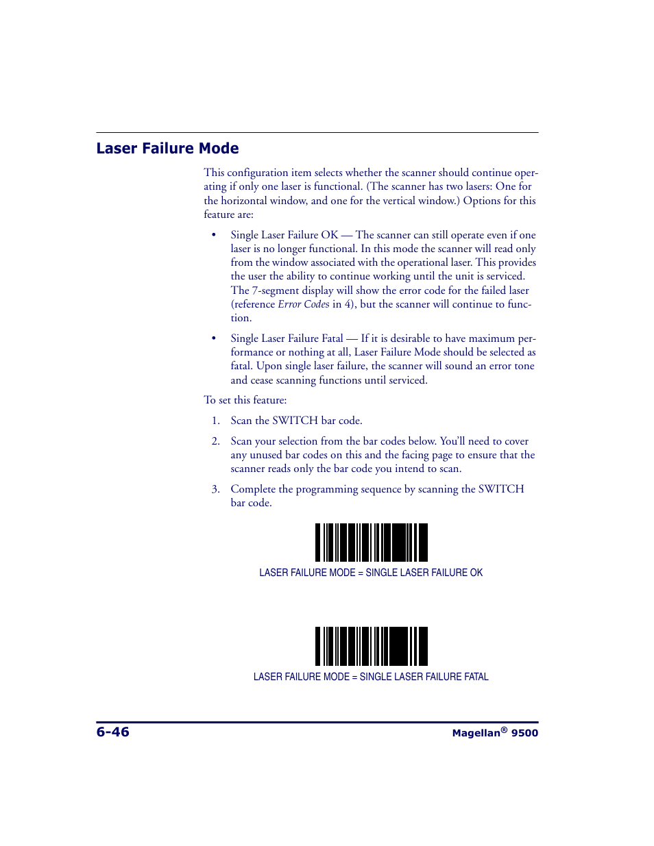 Laser failure mode, Laser failure mode -46 | Datalogic Scanning 9500 User Manual | Page 162 / 460