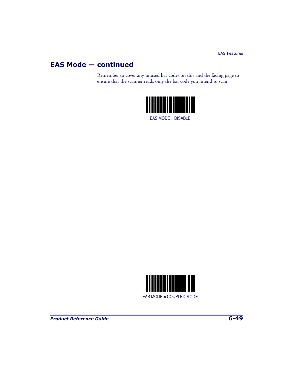 Eas mode — continued | Datalogic Scanning 9500 User Manual | Page 165 / 460
