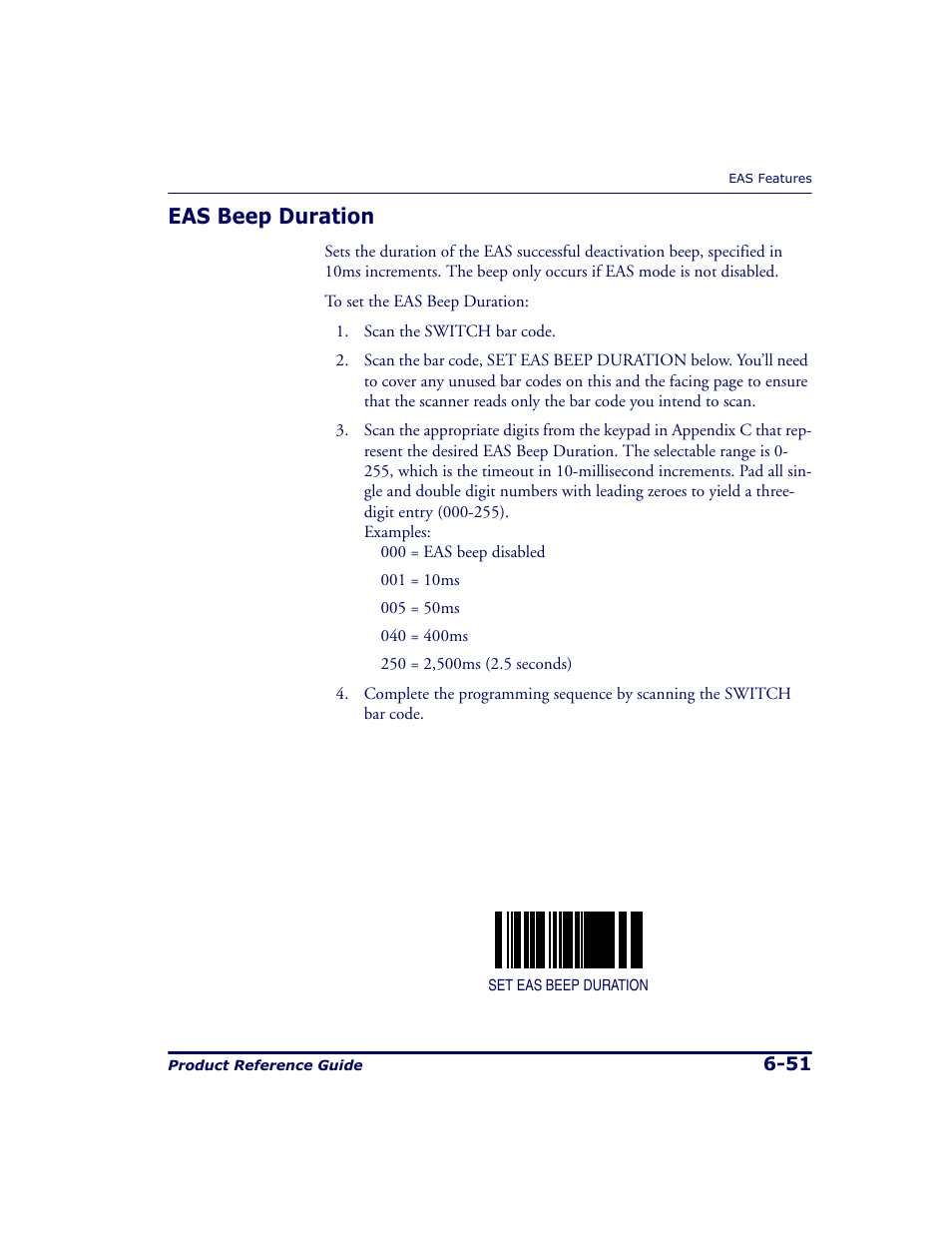 Eas beep duration, Eas beep duration -51 | Datalogic Scanning 9500 User Manual | Page 167 / 460