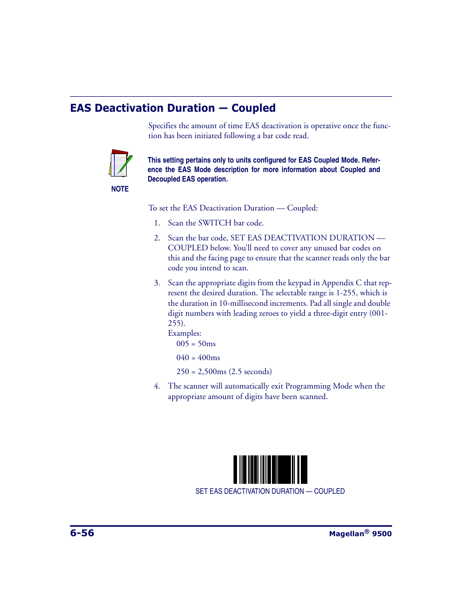 Eas deactivation duration - coupled, Eas deactivation duration — coupled -56, Eas deactivation duration — coupled | Datalogic Scanning 9500 User Manual | Page 172 / 460