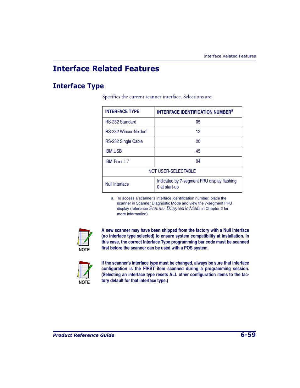 Interface related features, Interface type, Interface related features -59 | Interface type -59 | Datalogic Scanning 9500 User Manual | Page 175 / 460