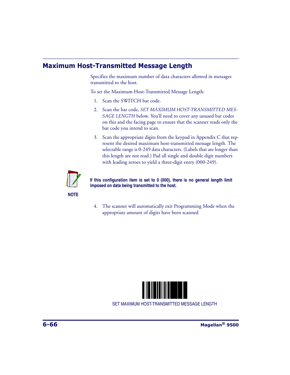 Maximum host-transmitted message length, Maximum host-transmitted message length -66 | Datalogic Scanning 9500 User Manual | Page 182 / 460