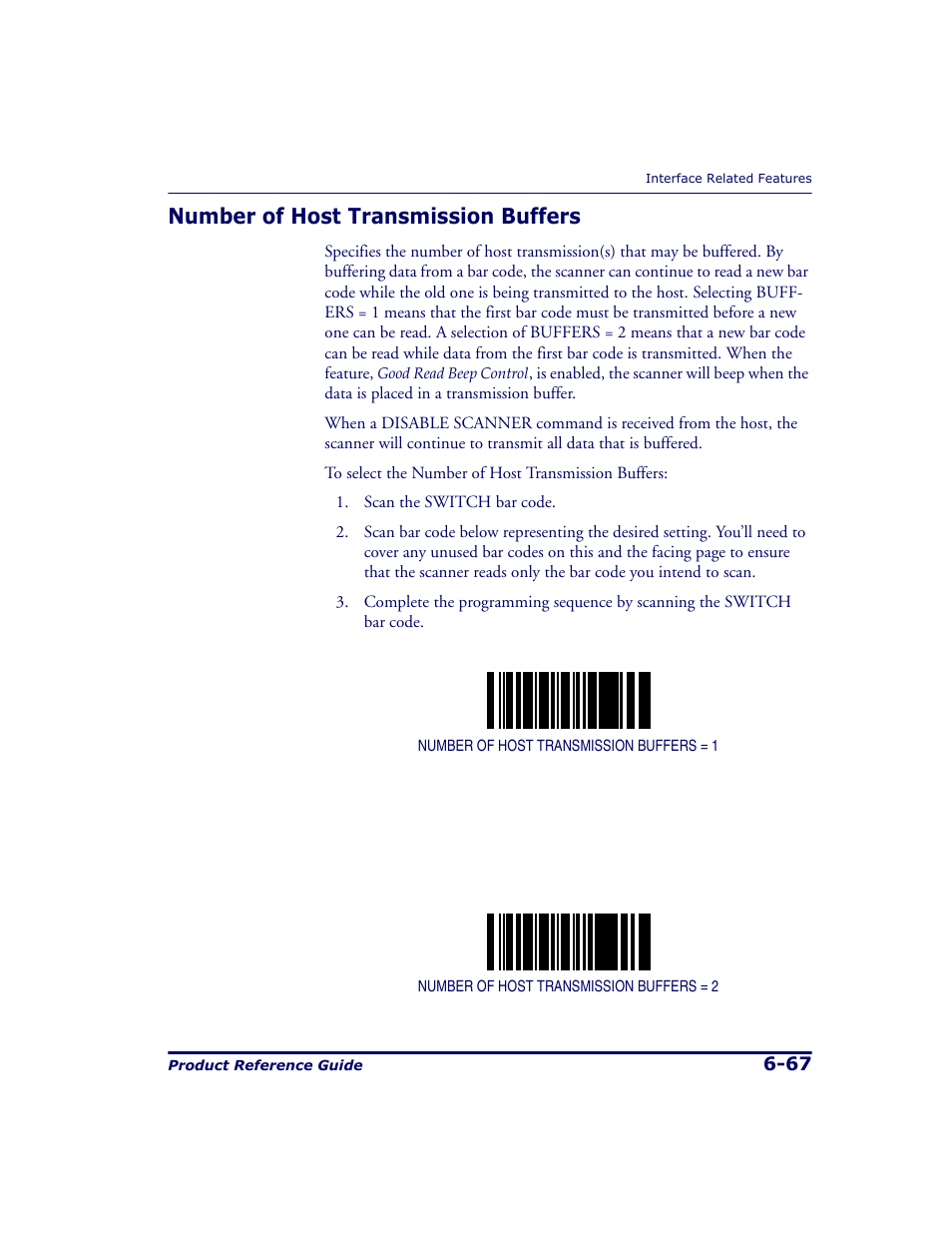 Number of host transmission buffers, Number of host transmission buffers -67 | Datalogic Scanning 9500 User Manual | Page 183 / 460