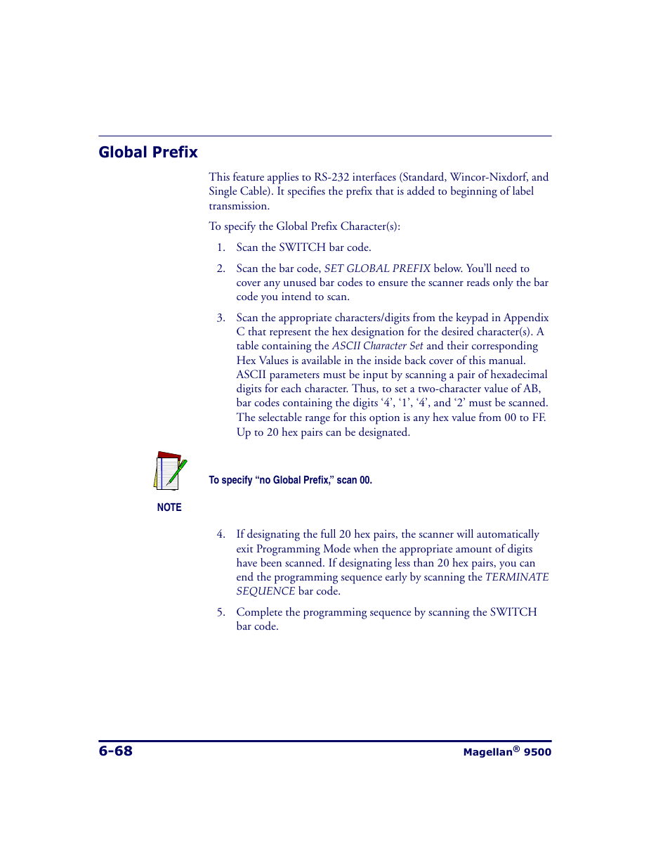 Global prefix, Global prefix -68 | Datalogic Scanning 9500 User Manual | Page 184 / 460