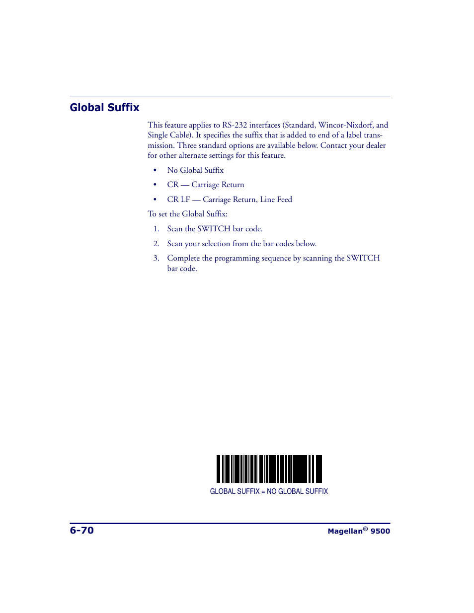 Global suffix, Global suffix -70 | Datalogic Scanning 9500 User Manual | Page 186 / 460