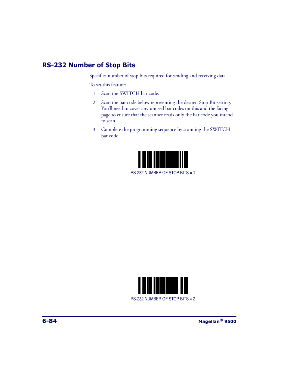 Rs-232 number of stop bits, Rs-232 number of stop bits -84 | Datalogic Scanning 9500 User Manual | Page 200 / 460