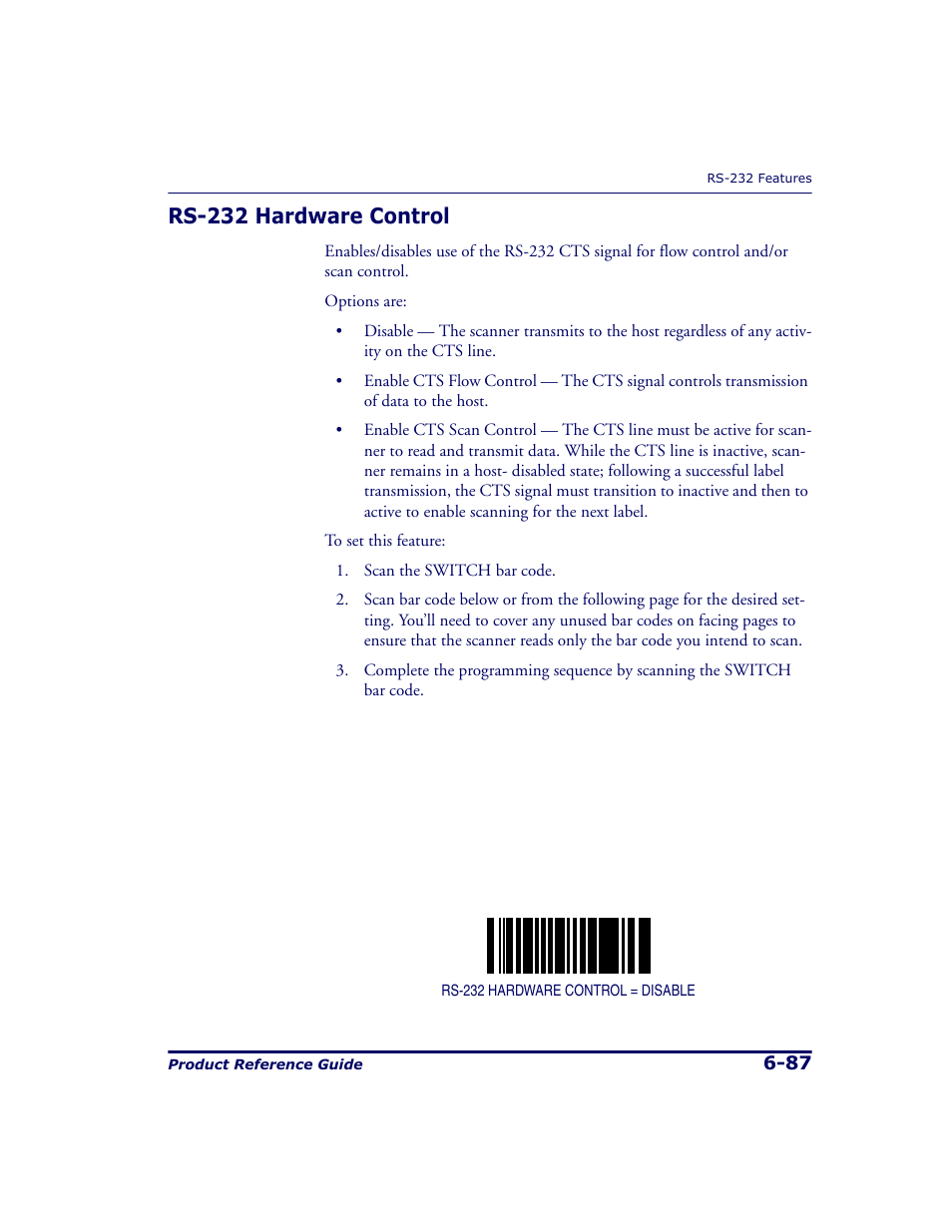 Rs-232 hardware control, Rs-232 hardware control -87 | Datalogic Scanning 9500 User Manual | Page 203 / 460