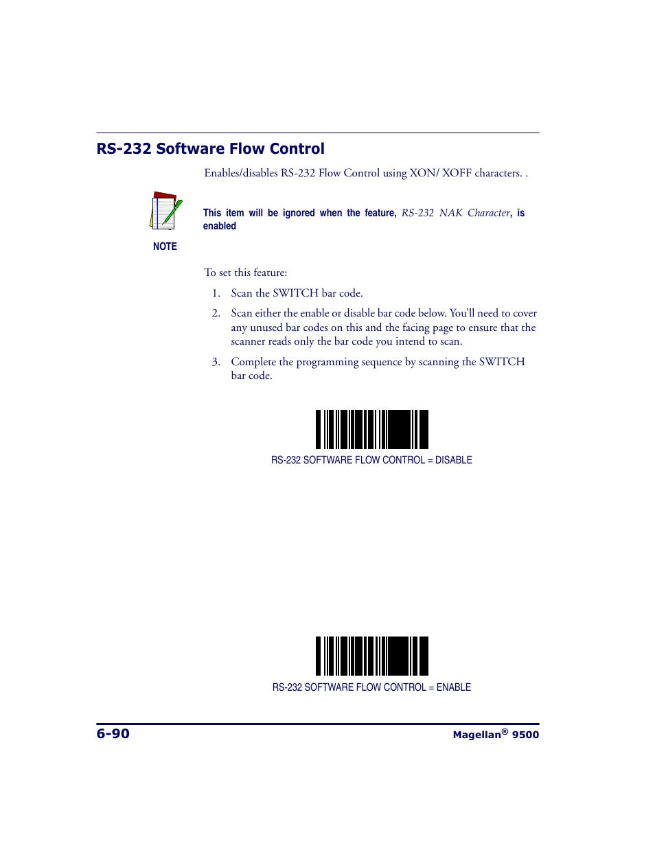 Rs-232 software flow control, Rs-232 software flow control -90 | Datalogic Scanning 9500 User Manual | Page 206 / 460