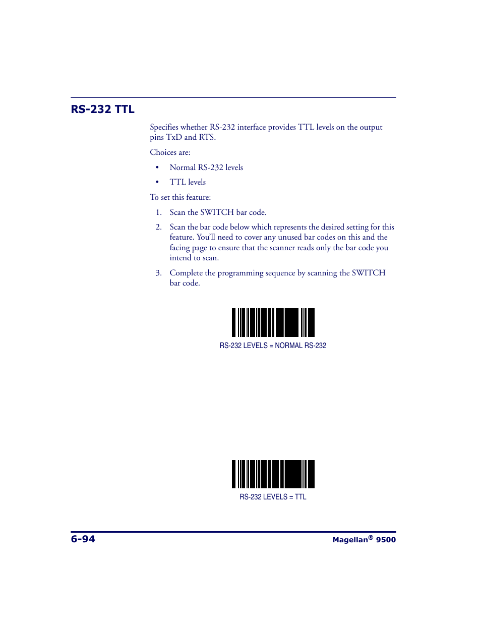 Rs-232 ttl, Rs-232 ttl -94 | Datalogic Scanning 9500 User Manual | Page 210 / 460
