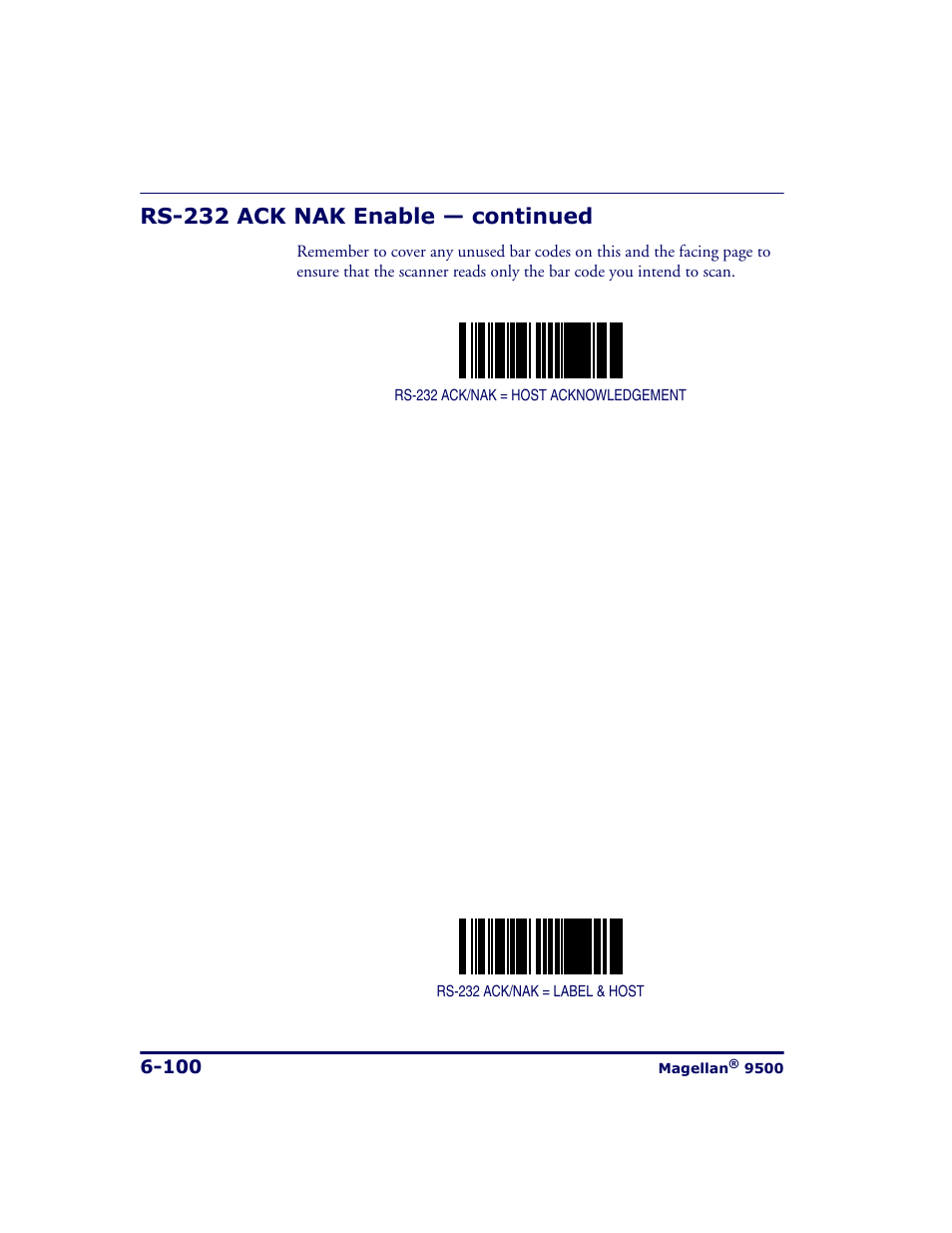 Rs-232 ack nak enable — continued | Datalogic Scanning 9500 User Manual | Page 216 / 460