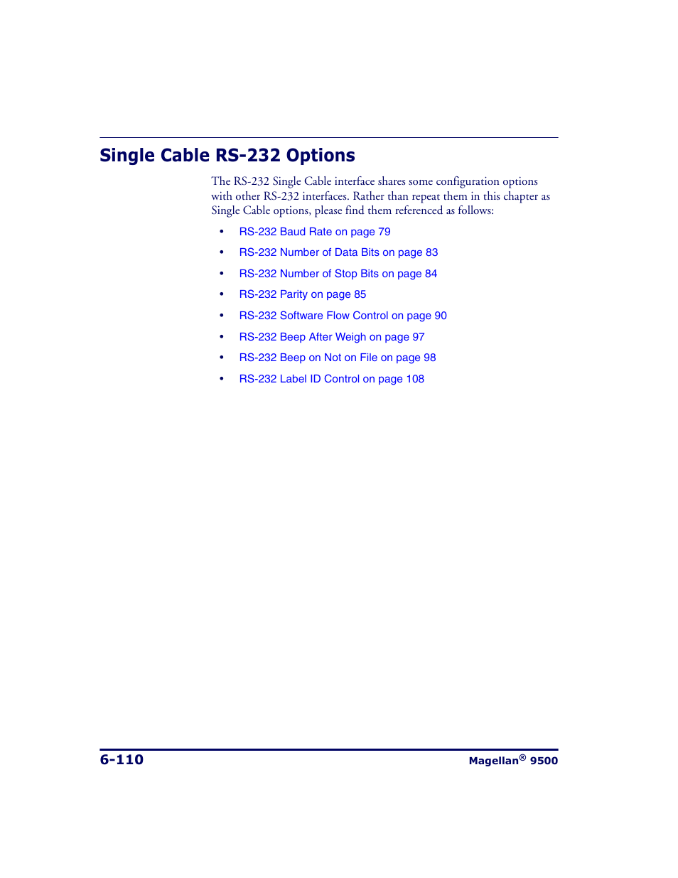 Single cable rs-232 options, Single cable rs-232 options -110 | Datalogic Scanning 9500 User Manual | Page 226 / 460