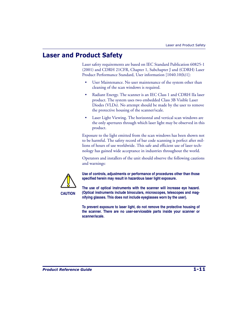Laser and product safety, Laser and product safety -11 | Datalogic Scanning 9500 User Manual | Page 23 / 460