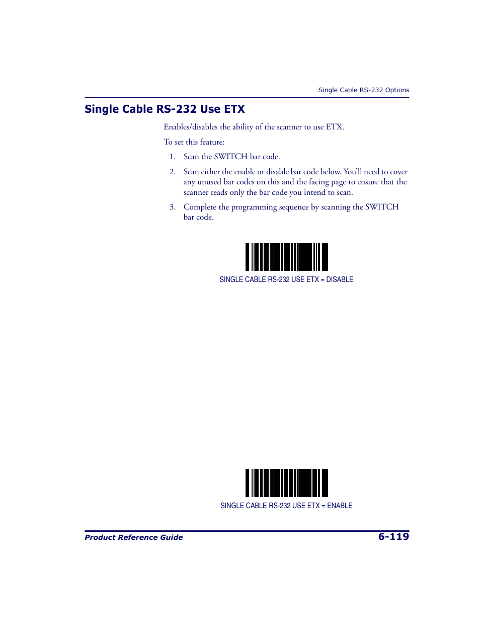 Single cable rs-232 use etx, Single cable rs-232 use etx -119 | Datalogic Scanning 9500 User Manual | Page 235 / 460