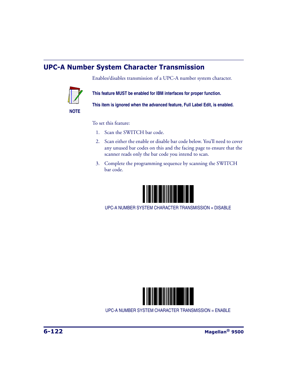 Upc-a number system character transmission, Upc-a number system character transmission -122 | Datalogic Scanning 9500 User Manual | Page 238 / 460
