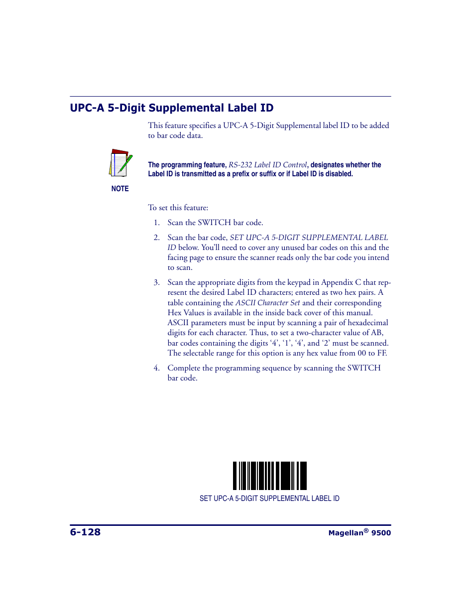 Upc-a 5-digit supplemental label id, Upc-a 5-digit supplemental label id -128 | Datalogic Scanning 9500 User Manual | Page 244 / 460